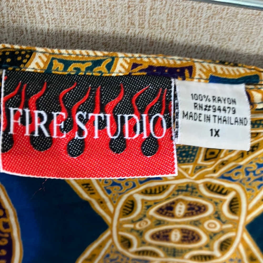 FINAL MARKDOWN Fire Studio Blue and Gold Patterned boho look wrap style skirt 1X - Picture 2 of 12